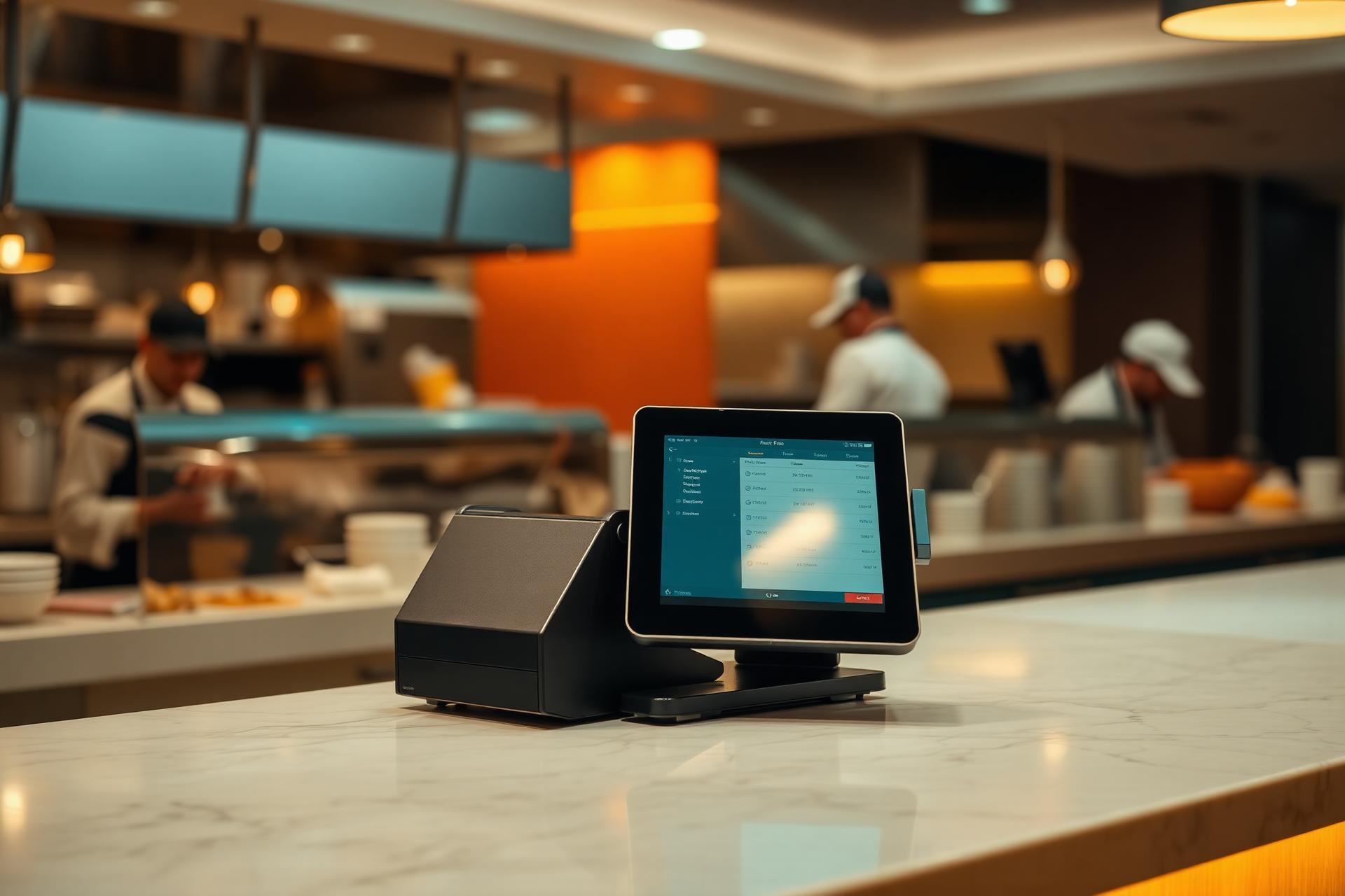 Restaurant POS terminal on counter